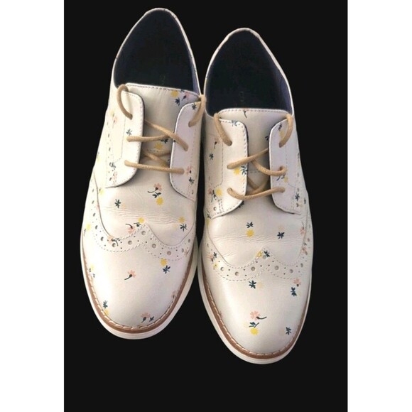 Cole Haan Leather Oxfords  Grand White Wingtip  Floral Print Women’s Size 6B - Picture 3 of 11